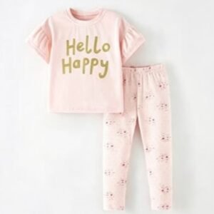 hello happy lounge set for girls blush pink shirt and trouser set