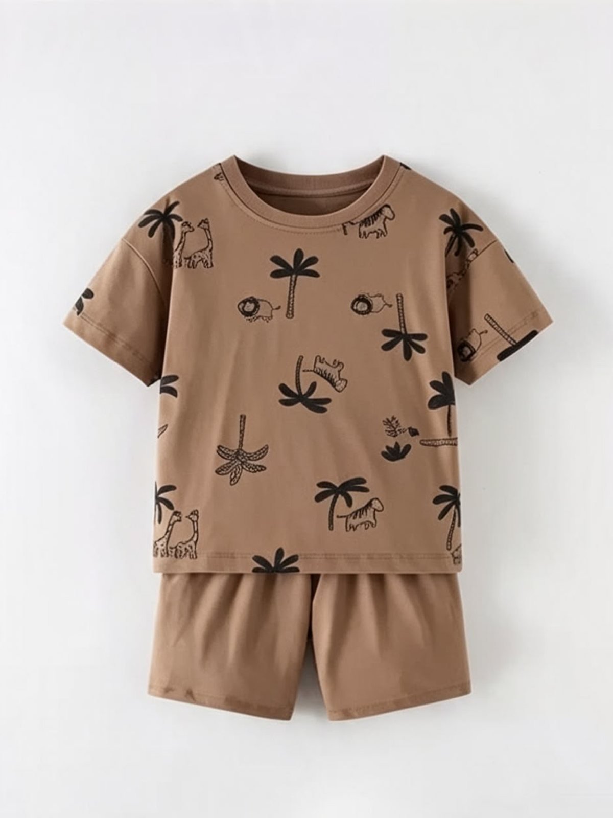 brown color safari trail pattern co ord set for boys